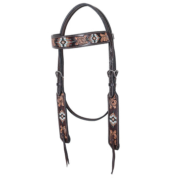 Hilason Horse Floral Hand Carved American Leather Breast Collar Headstall W/ Beaded Work Brown